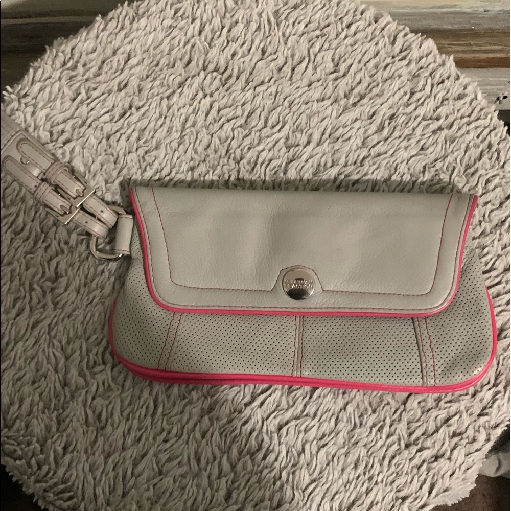 Kenneth Cole Leather Grey w/Pink outline wristlet